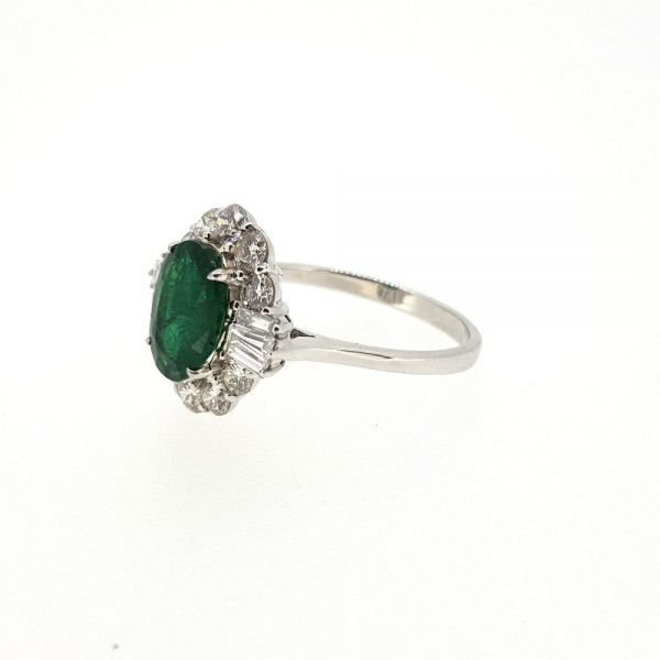 1.88ct Oval Cut Emerald and Diamond Cluster Ring