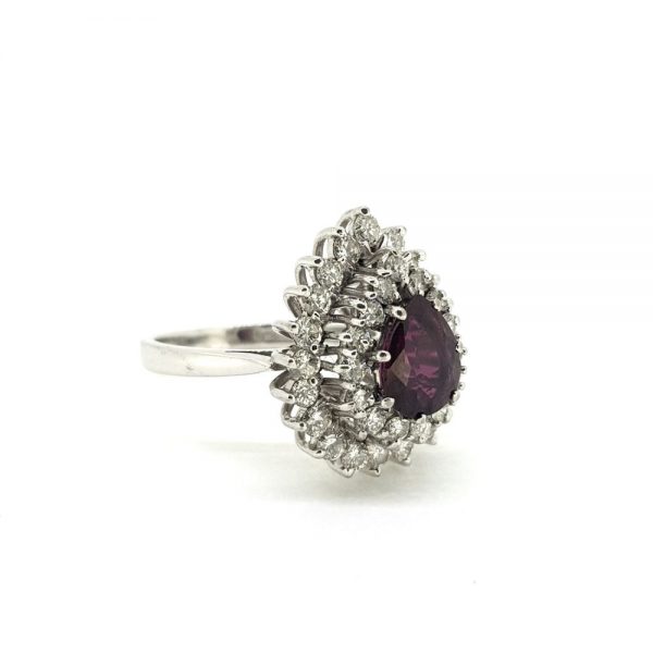 1ct Pear Cut Ruby Cluster Ring with 1.50ct Double Diamond Surround