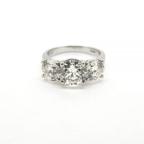 Three Stone Diamond Ring in Platinum, 4.50 carat total