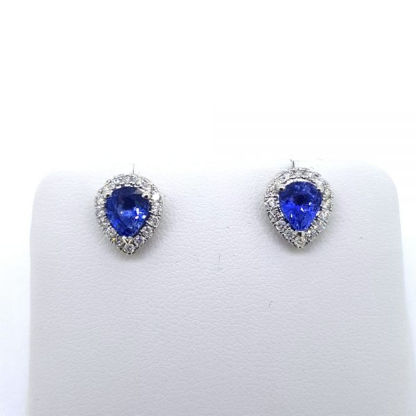 1.43ct Pear Cut Sapphire and Diamond Cluster Stud Earrings