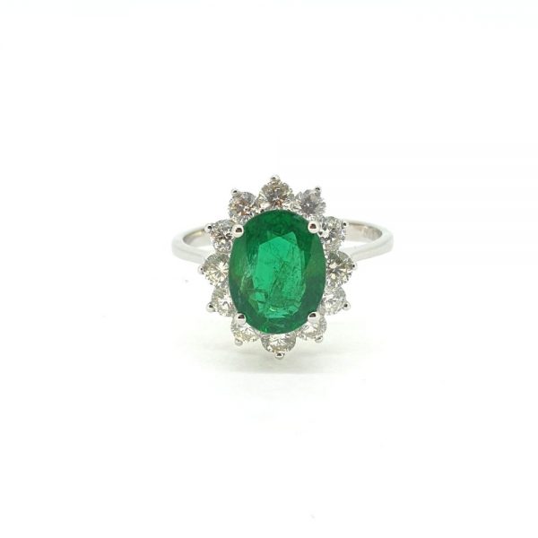 2.16ct Oval Emerald and Diamond Cluster Ring