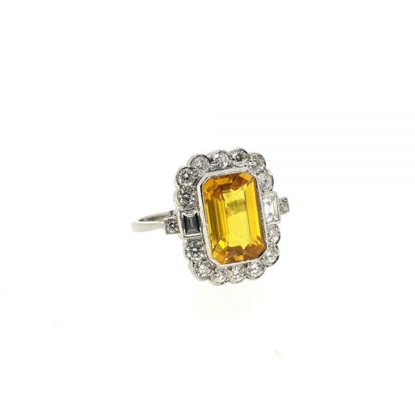 3.60ct Yellow Sapphire and Diamond Floral Cluster Ring