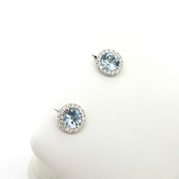 0.74ct Aquamarine and Diamond Cluster Stud Earrings