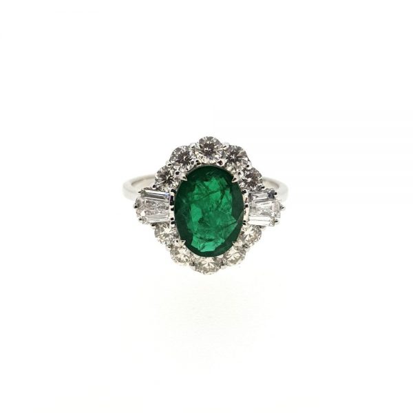 1.88ct Oval Cut Emerald and Diamond Cluster Ring