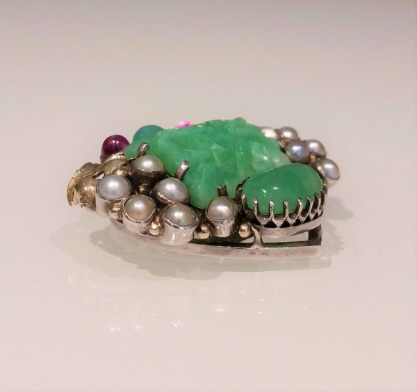 Late Art Deco Jade Clip Brooch by Dorrie Nossiter