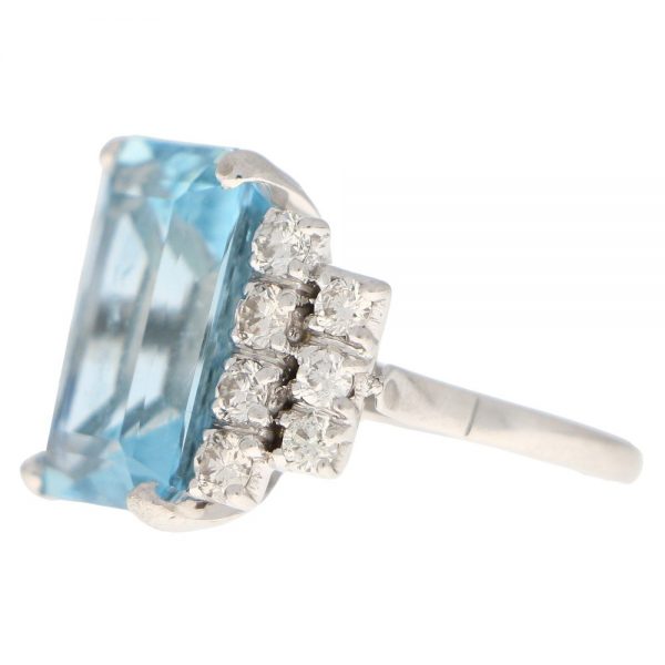 Art Deco Inspired Aquamarine and Diamond Cocktail Ring