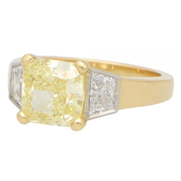 GIA Certified 3.51ct Fancy Yellow Diamond Three Stone Ring