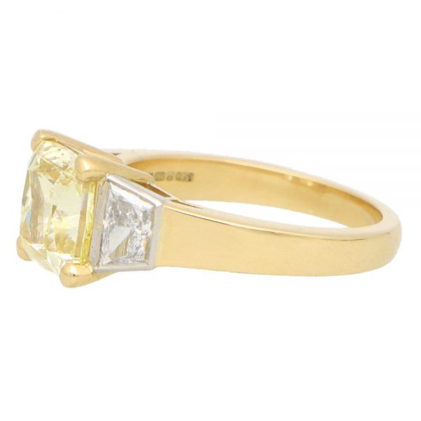 GIA Certified 3.51ct Fancy Yellow Diamond Three Stone Ring