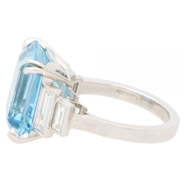 GIA Certified Art Deco Style Aquamarine and Diamond Ring