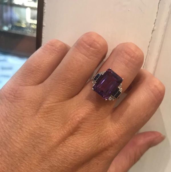 Art Deco Style Amethyst and Sapphire Dress Ring