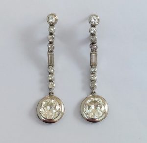 Antique Art Deco 4cts Old Brilliant Cut Diamond Drop Earrings
