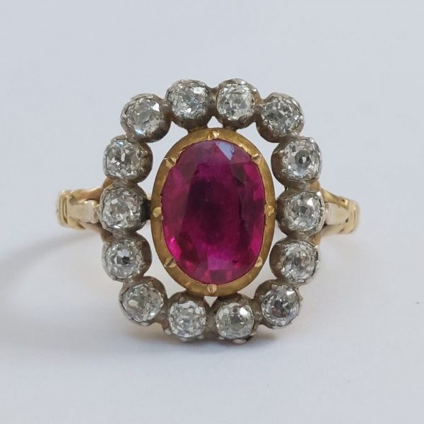 Antique Georgian Burma Ruby and Old Cut Diamond Ring