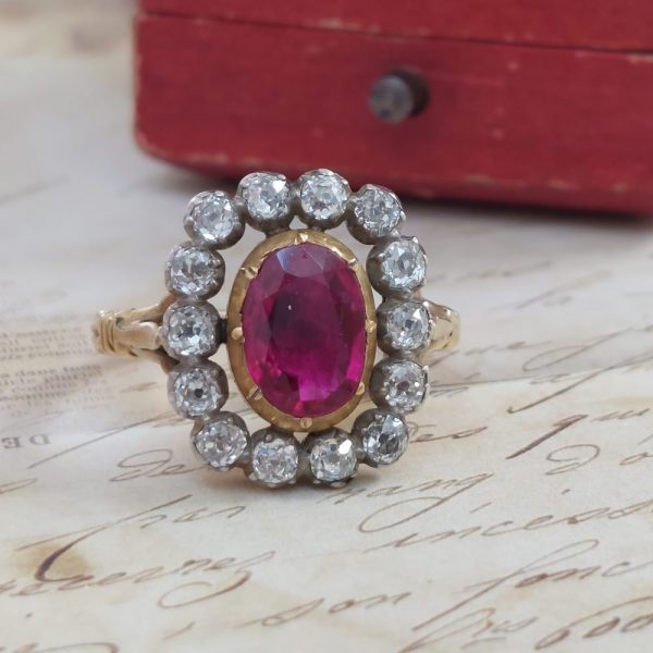 Antique Georgian Burma Ruby and Old Cut Diamond Ring PU10