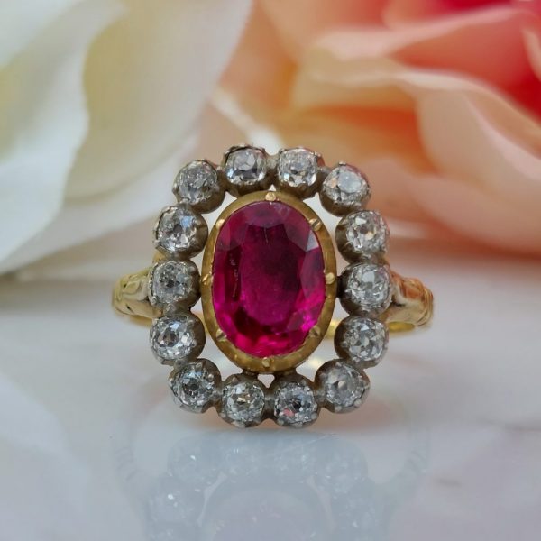 Antique Georgian Burma Ruby and Old Cut Diamond Ring PU10