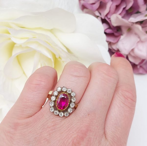 Antique Georgian Burma Ruby and Old Cut Diamond Ring PU10