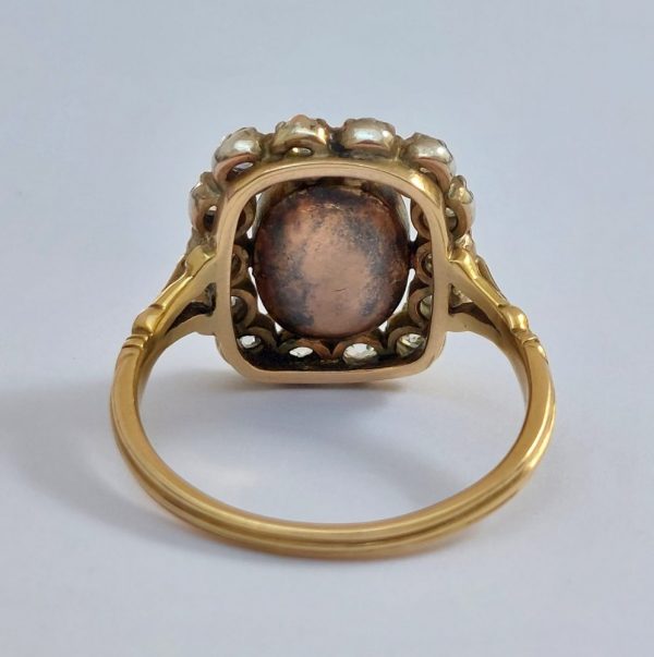 back of Antique Georgian Burma Ruby and Old Cut Diamond Ring PU10