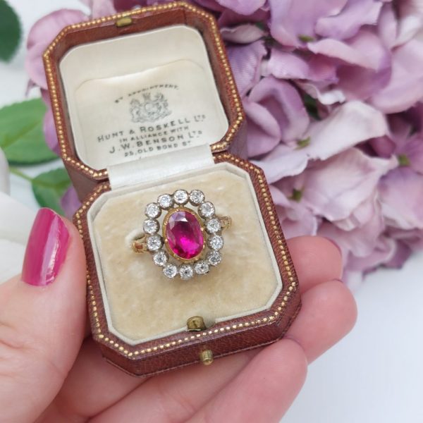 Antique Georgian Burma Ruby and Old Cut Diamond Ring PU10