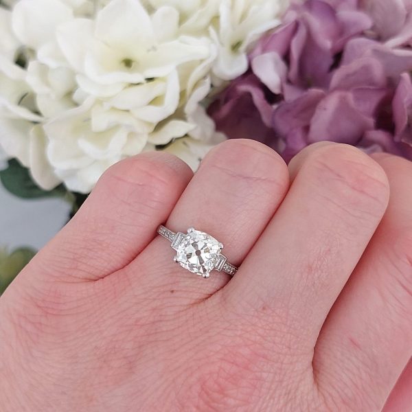 Art Deco 2.54ct Old Mine Cut Diamond Solitaire Ring in Platinum