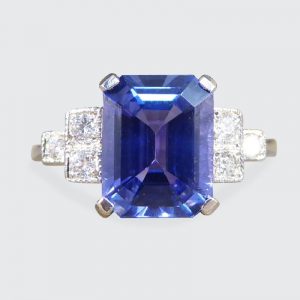 Art Deco Style 2.50ct Tanzanite and Diamond Shoulder Ring