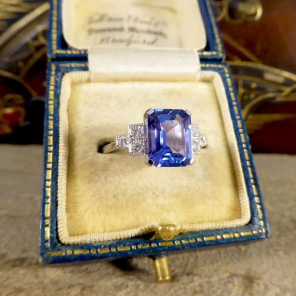 Art Deco Style 2.50ct Tanzanite and Diamond Shoulder Ring