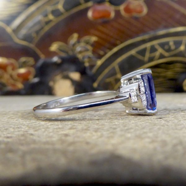 Art Deco Style 2.50ct Tanzanite and Diamond Shoulder Ring