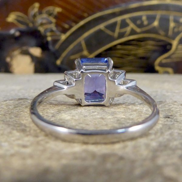 Art Deco Style 2.50ct Tanzanite and Diamond Shoulder Ring