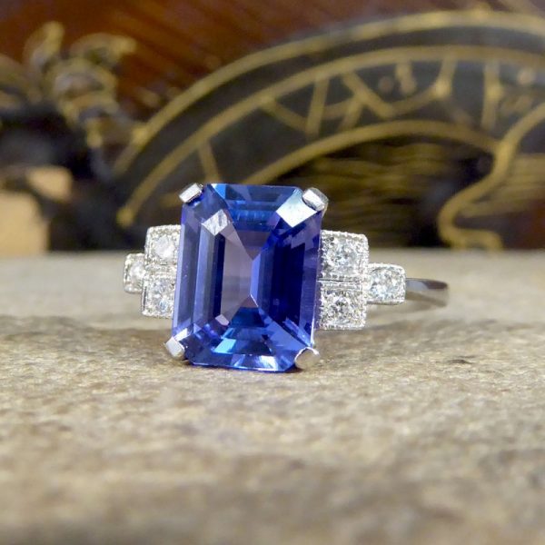 Art Deco Style 2.50ct Tanzanite and Diamond Shoulder Ring