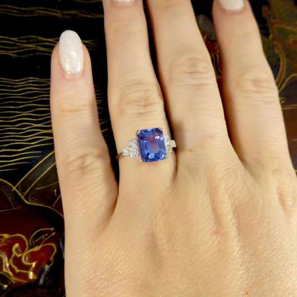 Art Deco Style 2.50ct Tanzanite and Diamond Shoulder Ring