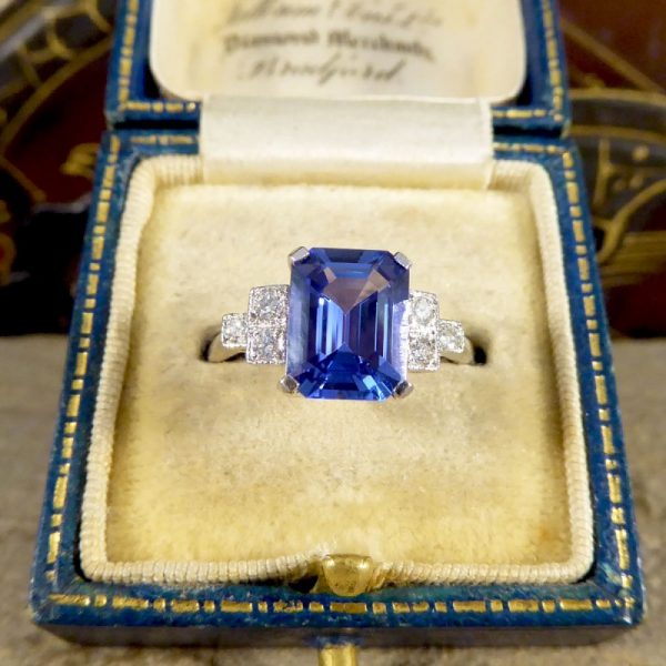 Art Deco Style 2.50ct Tanzanite and Diamond Shoulder Ring