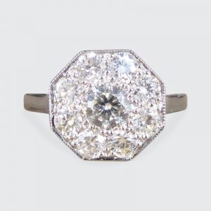 Art Deco Style Hexagonal 1.10ct Diamond Cluster Ring