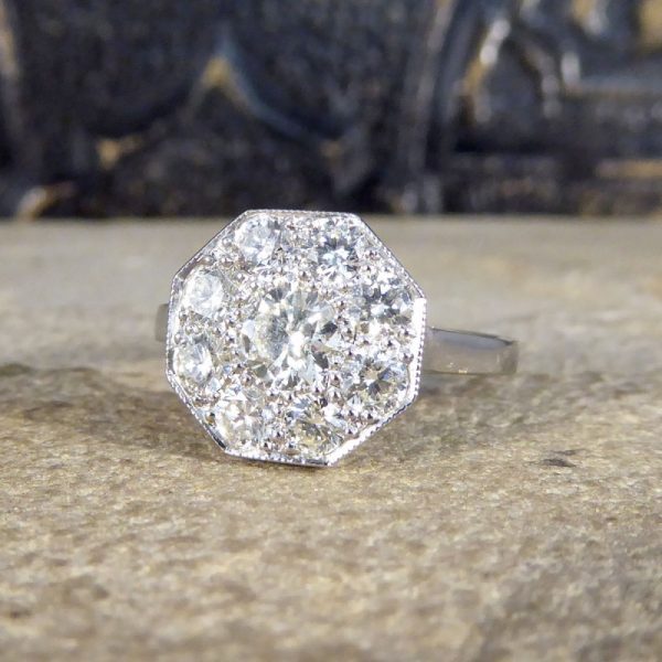 Art Deco Style Hexagonal 1.10ct Diamond Cluster Ring