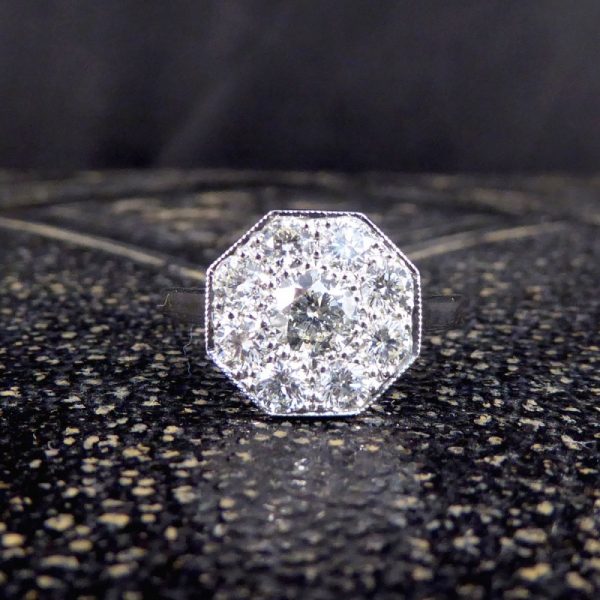 Art Deco Style Hexagonal 1.10ct Diamond Cluster Ring