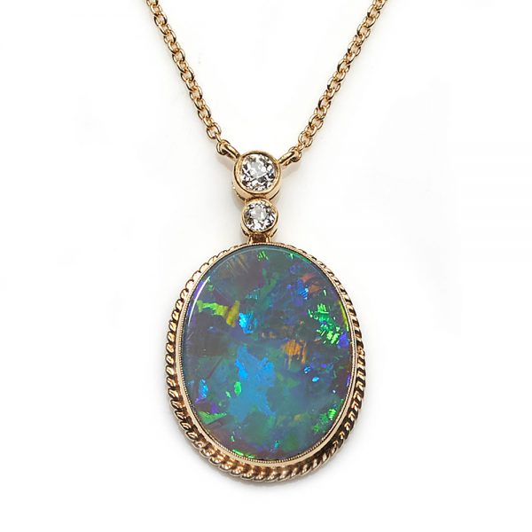 Black Opal and Diamond Pendant Necklace