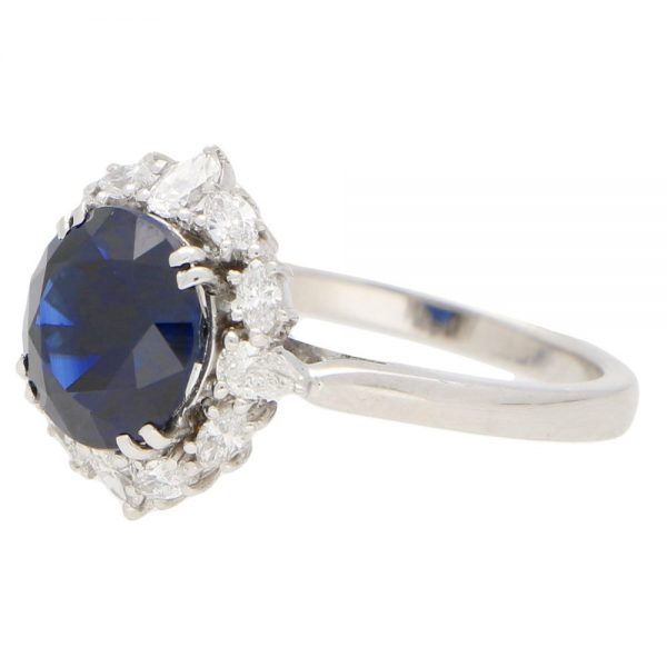 3.22ct Royal Blue Sapphire and Diamond Platinum Cluster Ring