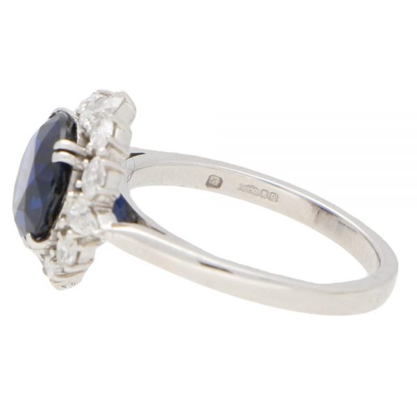 3.22ct Royal Blue Sapphire and Diamond Platinum Cluster Ring