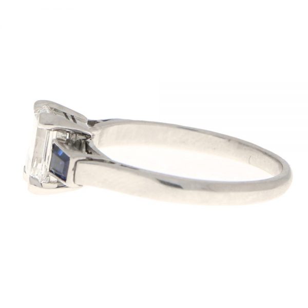 GIA Certified Antique Art Deco Diamond and Sapphire Three Stone Ring