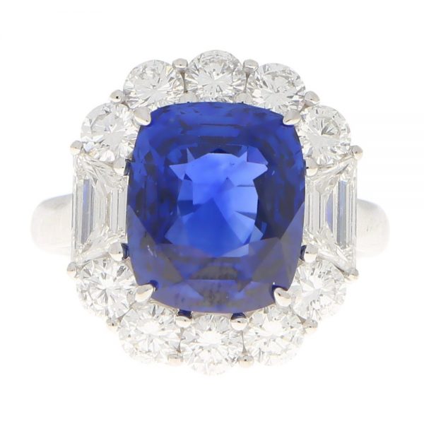 Art Deco Style 7.62ct Blue Sapphire and Diamond Cluster Ring