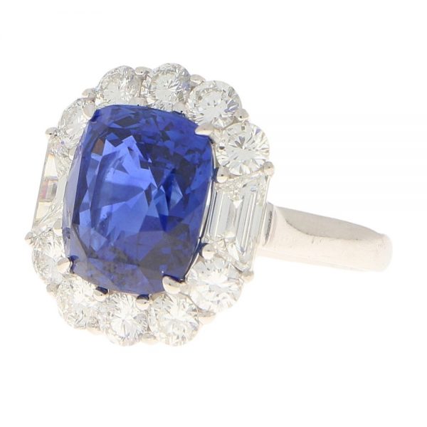 Art Deco Style 7.62ct Blue Sapphire and Diamond Cluster Ring