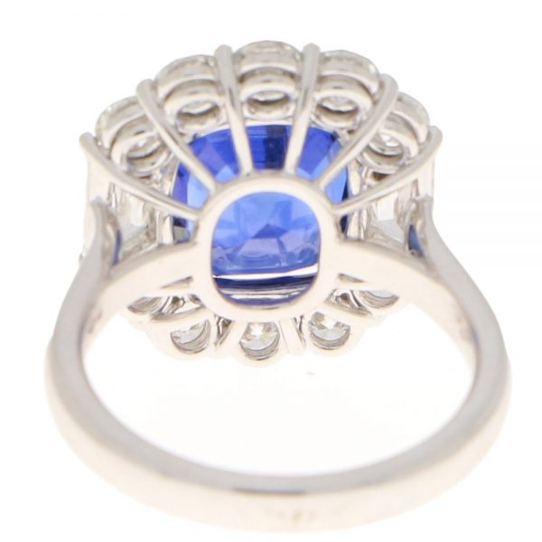 Art Deco Style 7.62ct Blue Sapphire and Diamond Cluster Ring