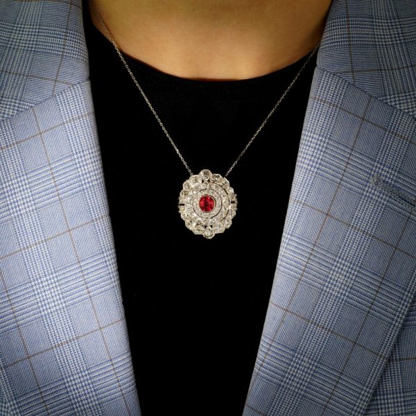 Antique Ruby and Diamond Brooch come Pendant