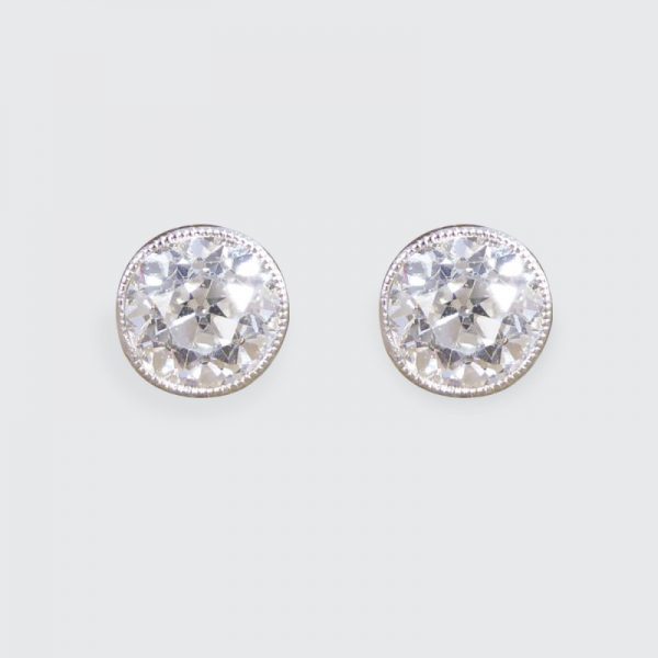 Edwardian 1.45ct Old Cut Diamond Collar Set Stud Earrings