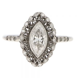 Vintage Art Deco Inspired Marquise Cut Diamond Cluster Ring