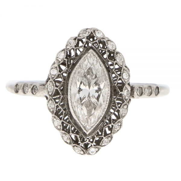 Vintage Art Deco Inspired Marquise Cut Diamond Cluster Ring