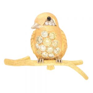 Yellow and White Diamond Bird Pin Brooch in 18ct Yellow and Rose Gold