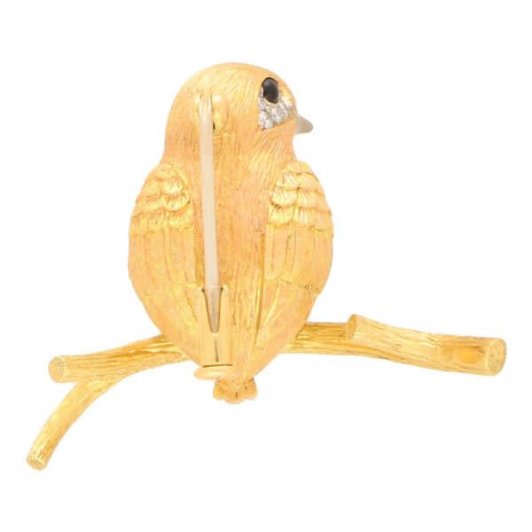 Yellow and White Diamond Bird Pin Brooch in 18ct Yellow and Rose Gold