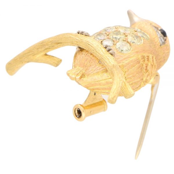 Yellow and White Diamond Bird Pin Brooch in 18ct Yellow and Rose Gold