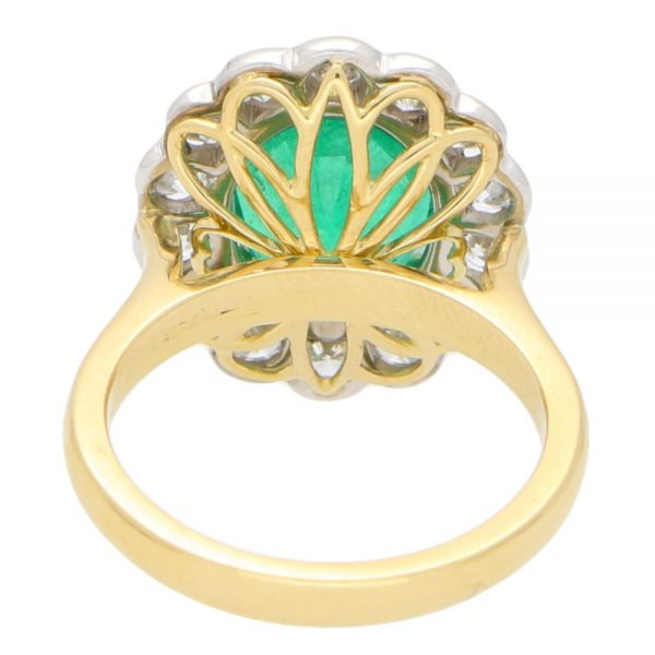 3.96ct Oval Cut Emerald and Diamond Cluster Ring