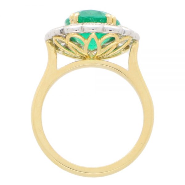 3.96ct Oval Cut Emerald and Diamond Cluster Ring