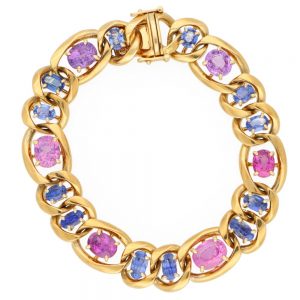 Vintage Pastel Pink and Blue Sapphire Link Bracelet