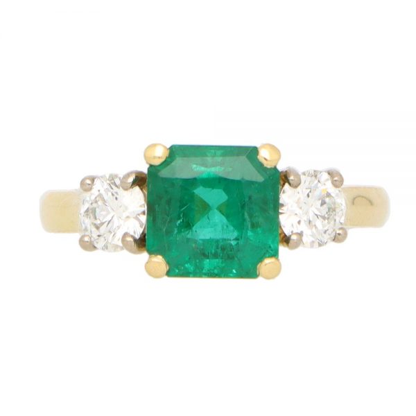 GIA Certified Emerald and Diamond Three Stone Ring